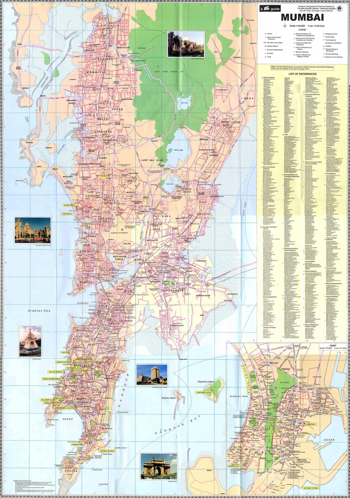 Mappa del centro di Mumbai - Bombay