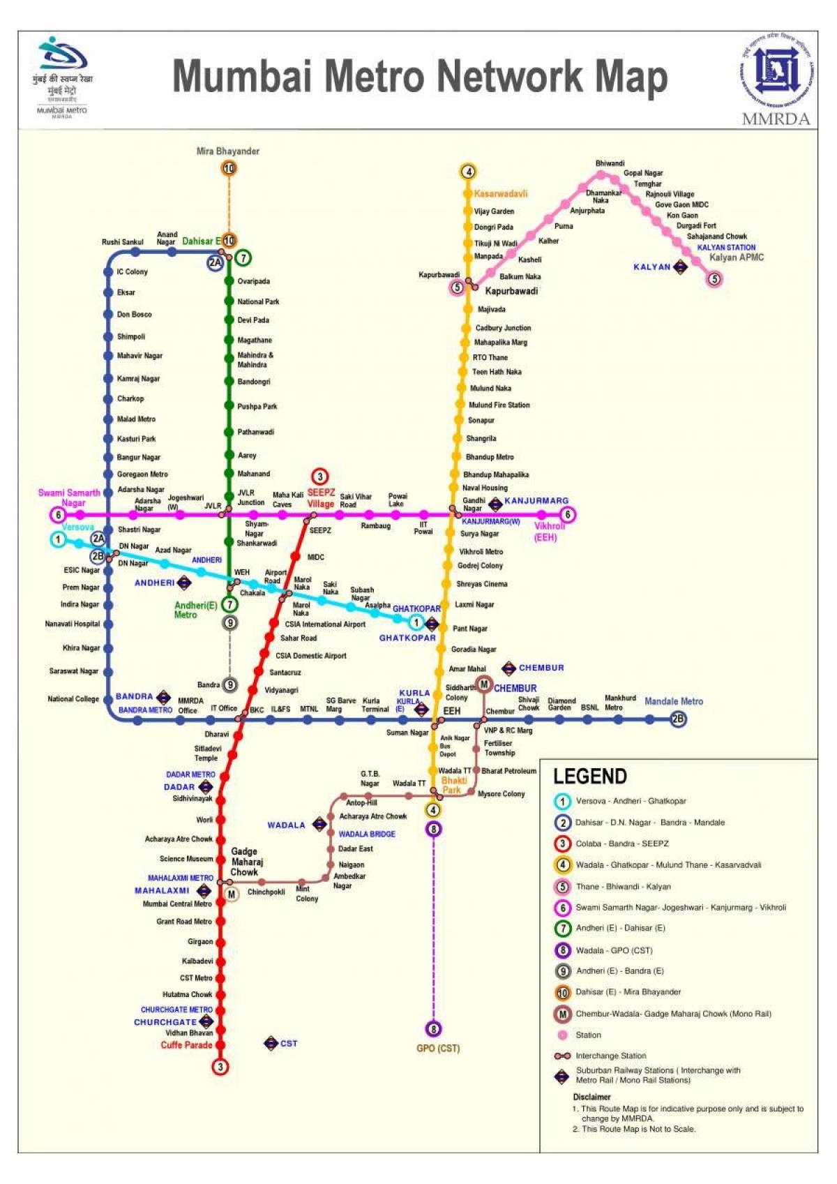 Mappa delle stazioni della metropolitana di Mumbai - Bombay