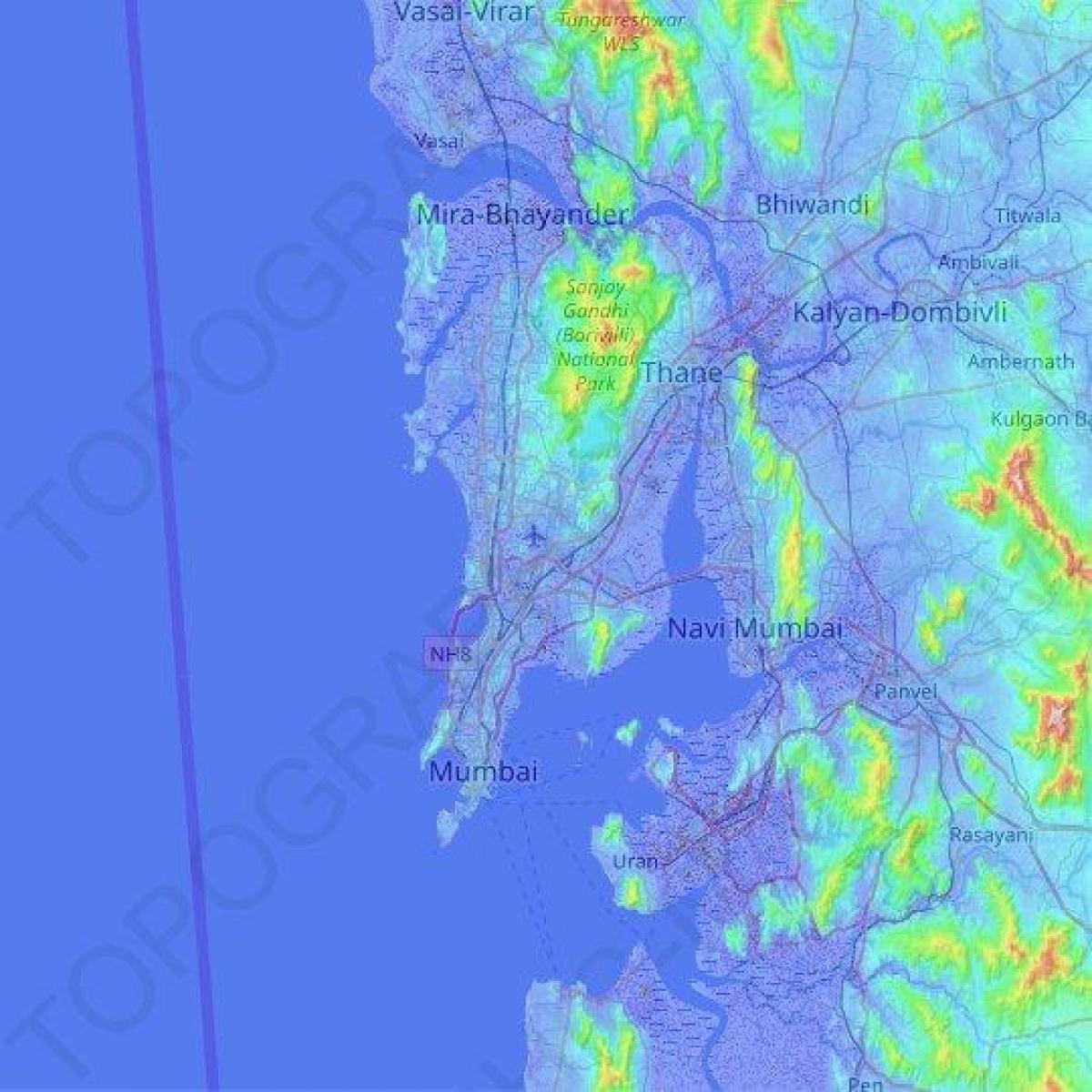 Mappa altimetrica di Mumbai - Bombay