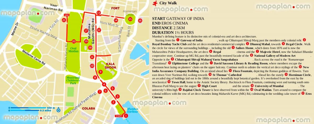 Mappa dei tour a piedi di Mumbai - Bombay